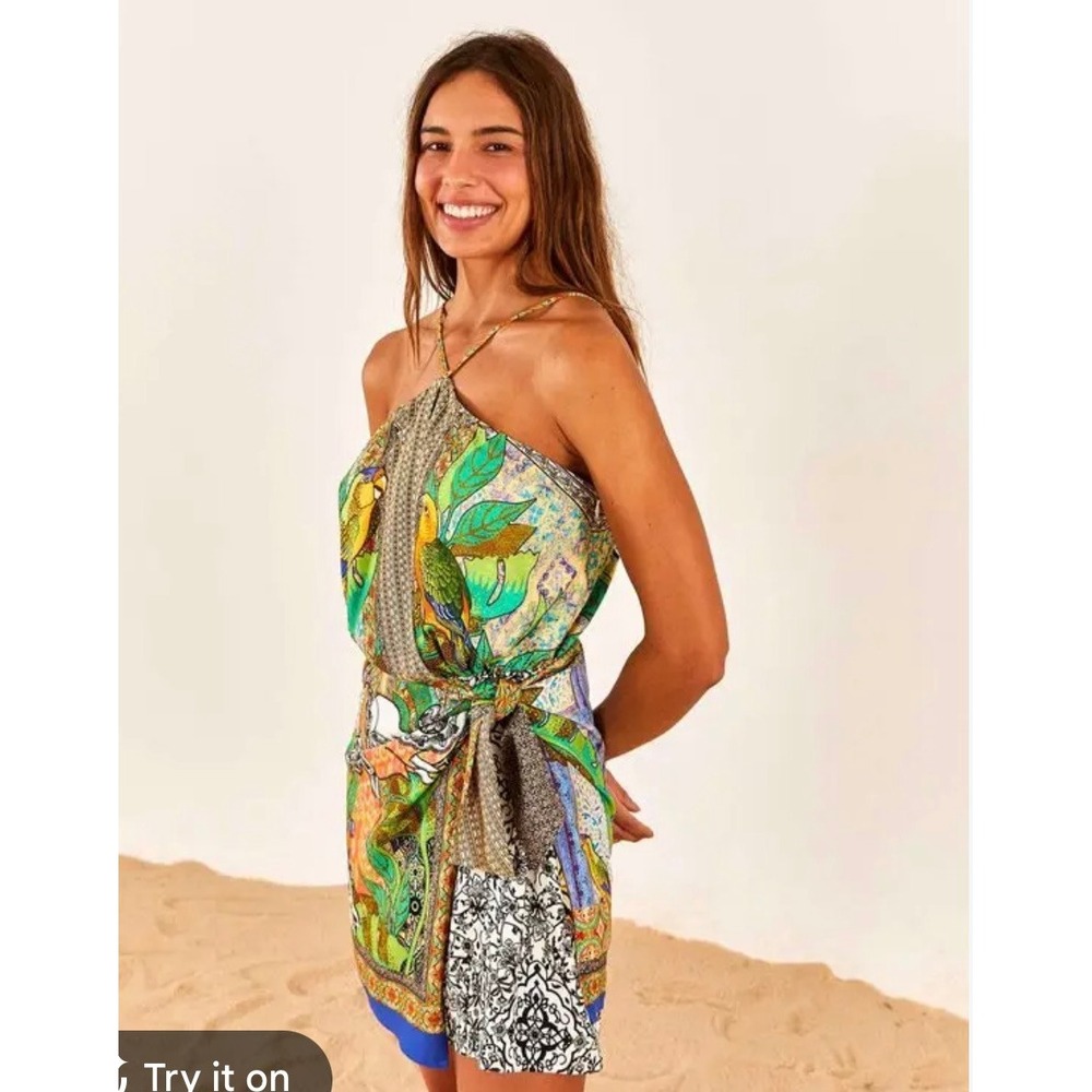 FARM Rio Gayatri Halter Neck Mini Dress Tropical Print Wrap Skirt Medium M